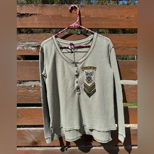 Green Free People army long sleeve top